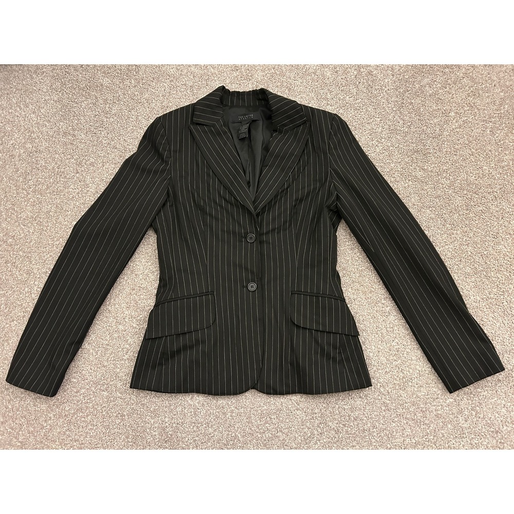 90s The Limited Pinstripe Blazer Womens Size 2 Black Excellent Tailored Stretch